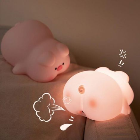 Veilleuse Enfant, Mignon Veilleuse Cochon Rose, Silicone Lampe de Chevet Tactile, Recharge USB/Fonction Minuterie,pour Enfants (1/5)