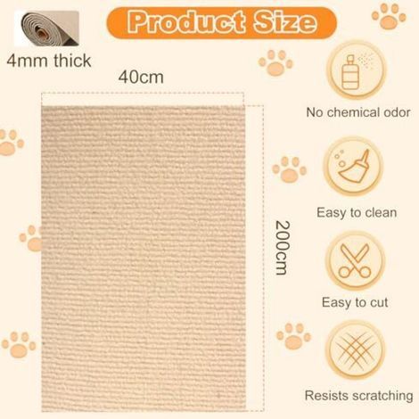 Griffoir pour chat 200 x 40 cm, protection autocollante pour canapé, tapis à griffer à découper soi-même, tapis à griffer pour canapé et meubles (1/4)