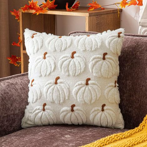 Housse de coussin en forme de citrouille, pour canapé, chambre à coucher, salon, balcon, fauteuil, blanc, 45 x 45 cm (1/5)