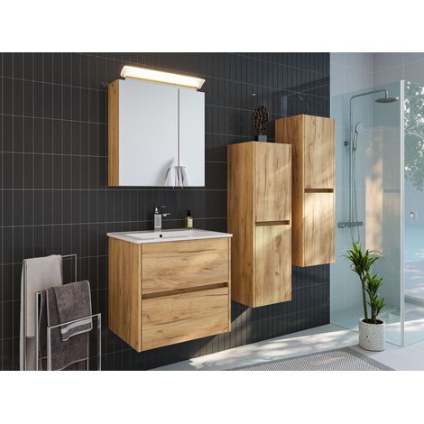 Badmöbelset Taifun 60cm 4tlg mit Spiegelschrank und 2x Seitenschrank eiche gold