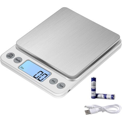 Taille Extra Large Balance de Alimentaire 3kg/0.1g Rechargeable par USB Numérique Balance de Cuisine,PréCision Balance Électronique Plateaux de Table de pesée en Acier Inoxydable (1/5)
