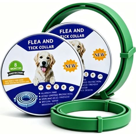 Floh- und Parasitenhalsband für Hunde – Wasserdicht – 8 Monate Schutz – Mit natürlichen ätherischen Ölen – Verstellbar und sicher, 2er-Pack, Grün (1/5)