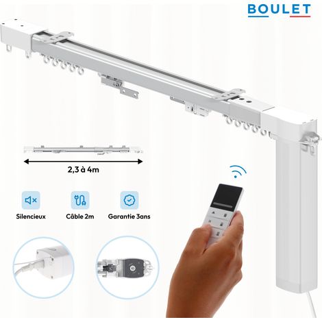 Kit rail à rideaux motorisé WiFi – Extensible 230 à 400 cm – Compatible Tuya Smart – Télécommande incluse - Boulet