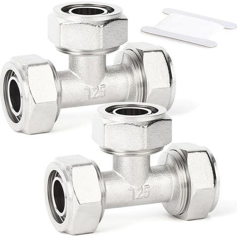 2 pièces Raccord en T égal, tube 3/4", adaptateur en T plaqué laiton-nickel, pour système de tubes d'air comprimé (1/5)