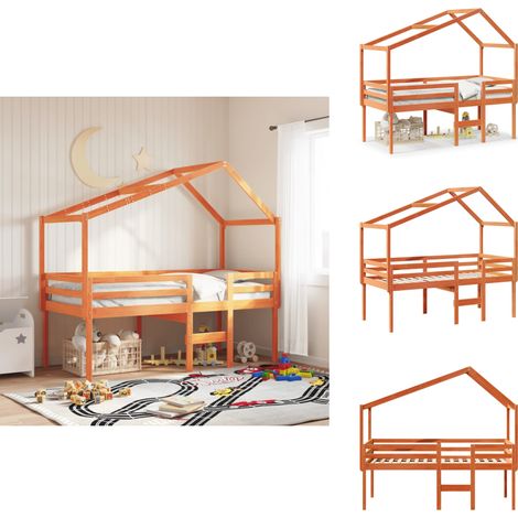 Lit haut sans matelas cire marron 90x200 cm bois de pin massif - Lit Enfant - Lit Surélevé - Lit Cabane - Lit Design - Lit Bois Pin (1/5)