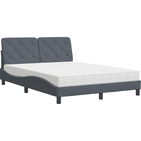 Lit double Lit adulte Lit avec matelas gris foncé 140x200 cm velours (1/5)