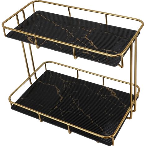 Étagère à maquillage à 2 niveaux, organisateur de comptoir de salle de bain, plateau de rangement pour cosmétiques et soins de la peau pour coiffeuse (1/5)