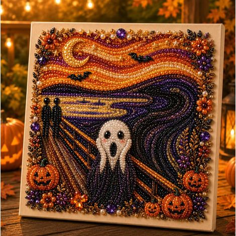 New Halloween Pearl and Diamond Ghost Painting Home Decor Window Decoration DIY Artwork Ornament - Style A - 2020cm Framed