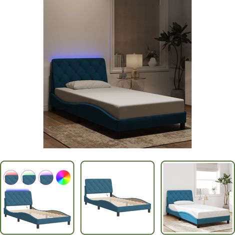 LED-Leuchten - Bettgestell mit LED ohne Matratze Blau 100x200 cm Samt (1/5)