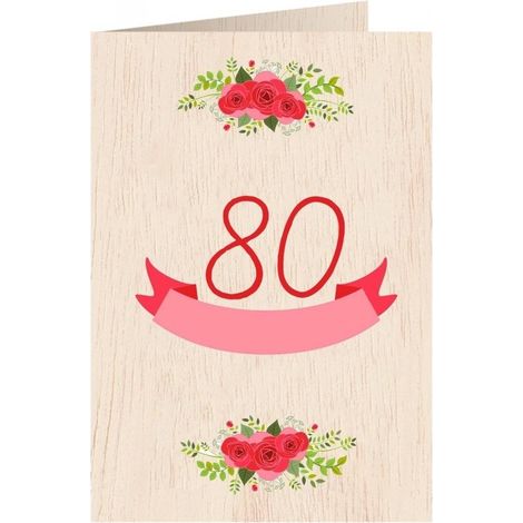 Biglietto di auguri in legno C6 + busta per l'80° compleanno