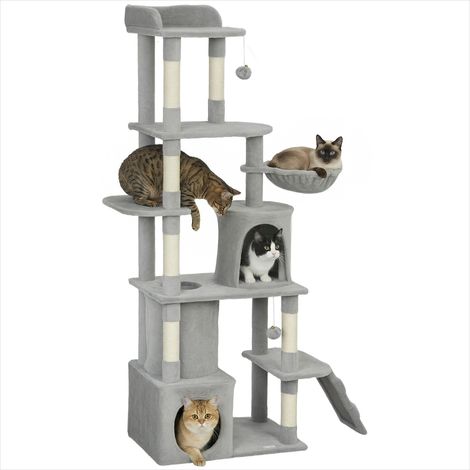 Arbre à chat 170 cm avec 7 poteaux à griffer 2 niches tunnel (1/5)
