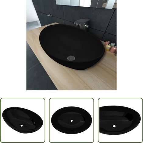 vidaXL Schwarz Waschbecken - Keramik Waschtisch Waschbecken Oval schwarz 40 x 33 cm (1/5)