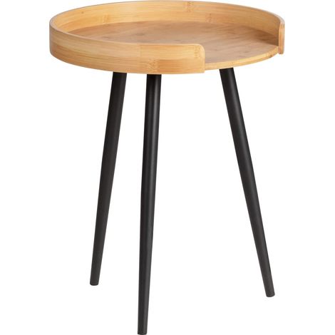 Petite table basse ronde, table d'appoint bout de canapé bois, pied métal noir, Bois Bambou, Ø 40 x 50 cm (1/5)