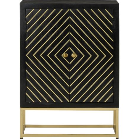 Buffet Meuble de rangement avec 2 portes noir et doré 55x30x75 cm manguier (1/5)
