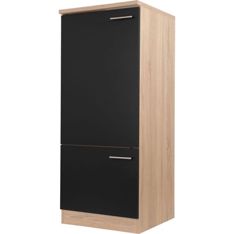 Umbauschrank Kühlschrank 60 cm Eiche Sägerau Schwarz Merle Respekta