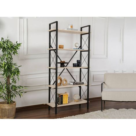 Dmora - Libreria Martone, Scaffale da ufficio, Mobile portalibri, Biblioteca, 90x34 h180 cm, Beige e Nero (1/5)