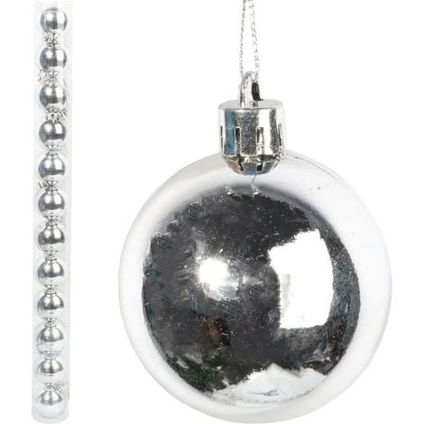 Set di 12 palline di plastica argentata, 6 cm (1/3)