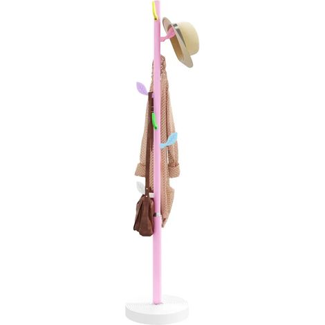Porte-manteau sur pied pratique avec 8 patères rangement 172 x 35 cm en fer enduit de poudre rose (1/5)