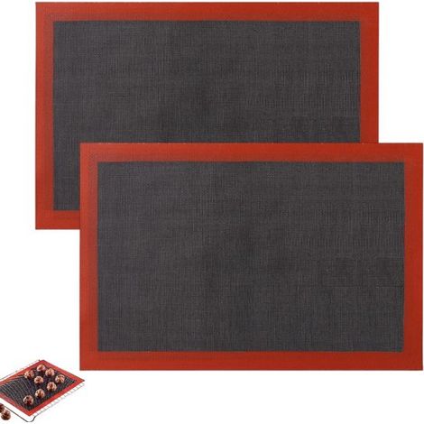 Lot de 2 tapis de cuisson en silicone perforés pour four, pain et pâtisseries. Motifs : rouge et noir. (1/5)