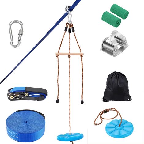 Seilrutschen-Set (52 Fuß), maximale Traglast 500 Pfund, Nylongurt, Sitz und Lenker inklusive, schneller Aufbau für Garten, Kinder und Erwachsene. (1/5)