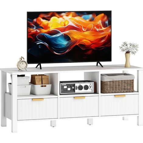 Mueble de TV Moderno con 3 Cajones y 3 Estantes Abiertos para Televisión 43-55 Pulgadas 120x39,5x50 cm Blanco (1/5)