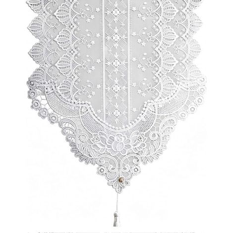 Chemin de table en dentelle blanche - Motif floral vintage - pour table à manger et décoration de mariage (1/5)