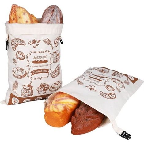 Dos bolsas reutilizables para pan - 42 x 32 cm - forro de algodón y lino - con cierre a presión - Estilo A (1/5)