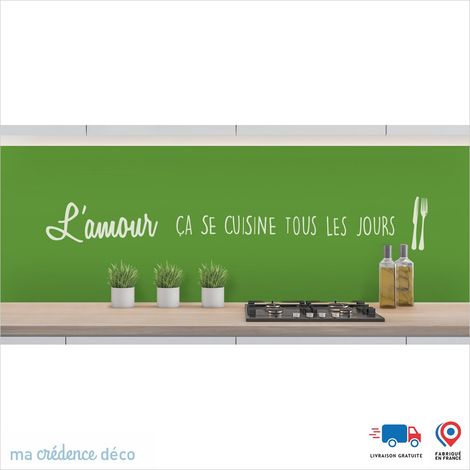 Crédence : L'AMOUR ÇA SE CUISINE 2 - Couleur Vert jaune - Alu composite - 60 - 120 (1/3)