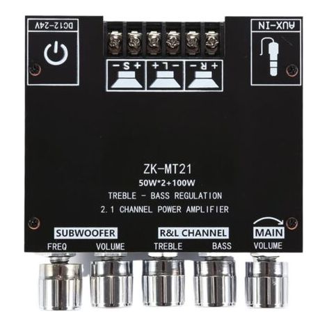 ZK-MT21 Bluetooth Power Amplifier Board, 2.1 Channel DC 12V to 24V DIY HiFi Audio Power Amplifier Module for Speakers 20 to 100W 4 to 8Ω (1/4)