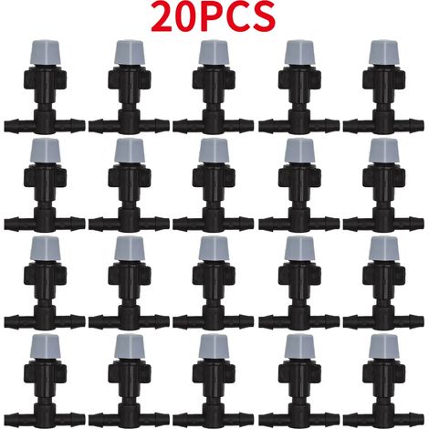 (d-20pcs) 20 buses de 6,35 mm (1/4 pouce) pour arrosage goutte à goutte, brumisateur et atomiseur, avec raccord en T pour tuyau d'arrosage. (1/5)