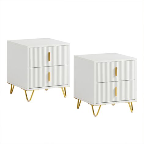 SoBuy Bedside Table With 2 Drawers White 40,01x46,99x40,01cm Functional FBT115-Wx2