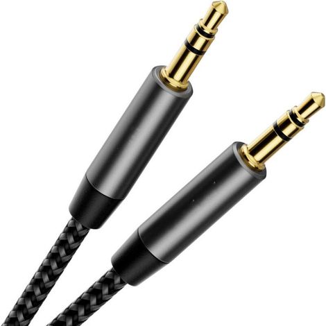 Câble Jack Audio Câble Auxiliaire 3.5mm mâle vers mâle [Plaqué Or] Câble Audio stéréo en Nylon pour iPhone, Samsung, iPod, iPad, Voiture, Casque, Autoradio, Smartphones, MP3 etc. - 2M Noir (1/2)