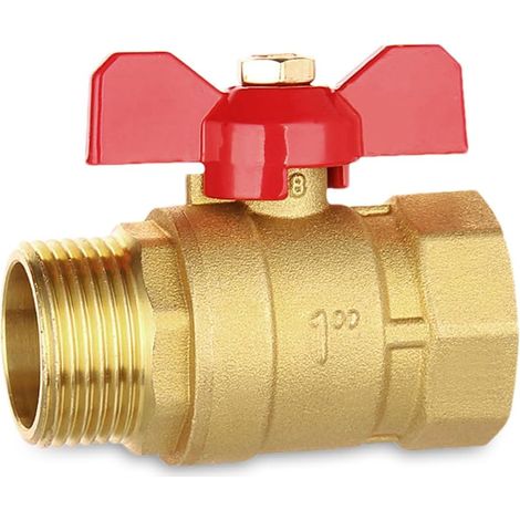 Kugelhahn, 1 Zoll Messing-Kugelhahn mit rotem Absperrklappengriff, Außen-/Innengewinde, voller Durchgang DN25, ideal für Warm-/Kaltwasser