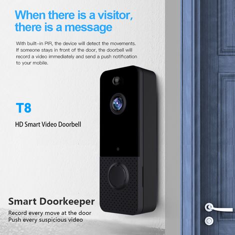 Sonnette vidéo sans fil WIFI avec sonnette intérieure, étanche IP65, vidéo HD 1080p, communication bidirectionnelle, détection de mouvement intelligente. (1/5)