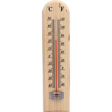 Thermomètre mural Bois Affichage lisible -40 à 50°C Design naturel pour intérieur extérieur serre