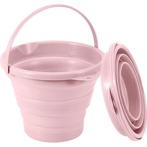 Seau pliable de 3 litres, rose, idéal pour le nettoyage de la plage, la pêche et les activités de plein air. Compact, léger, portable et facile à ranger. (1/5)