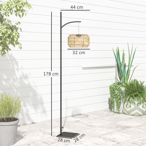 Lampadaire solaire style rotin, lampe solaire avec capteur de luminosité, éclairage solaire automatique style bohème, IP44, noir et jaune (1/5)