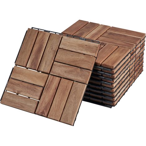 Set di 10 piastrelle da giardino in legno di acacia 12 listelli 0,9 m² finitura naturale 030010551