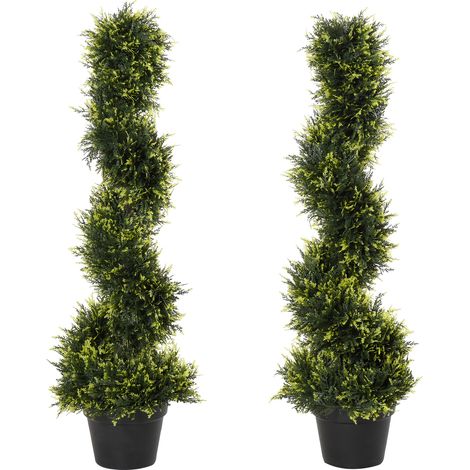Set de 2 árboles de cedro artificiales en espiral 90 cm, plástico, con maceta negra (1/5)