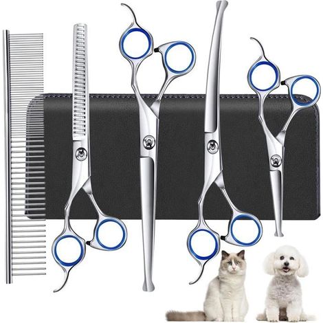 Ensemble de toilettage pour chien 6 en 1, ciseaux robustes en acier inoxydable (tête ronde),accessoires professionnels et durables (1/5)