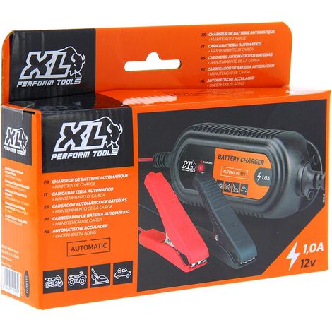 Chargeur de batterie 12V 1A pour batteries plombs – Protection surcharge et courts-circuits – Câble 1,4m – LED indicateur de charge – Xl Perform Tools