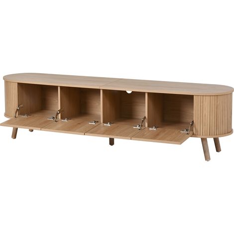 ELVMI Mobile TV con 4 Ante a Ribalta, Maniglie Dorate e Gambe in Legno per Soggiorno, in MDF, 180×38×47 cm, Rovere (1/4)