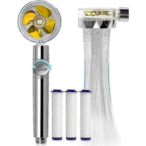 Shower Head High Pressure Shower Heads Portable Turbo Fan Shower Head Kit with 3 Filters-Yellow (1/5)