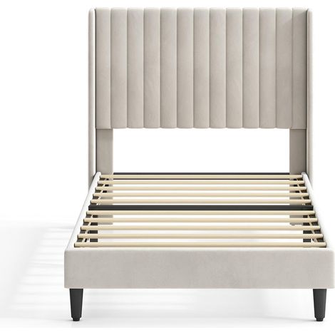 Upholstered Bed Frame with Cozy Button Tufted Headboard & Adjustable Height, Wood Slat Support CHARLIE SINGLE BEIGE (1/5)