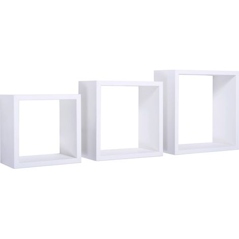 Set 3 Mensole da Parete Cubo in Fibra di Legno Incubo Bianco (1/5)