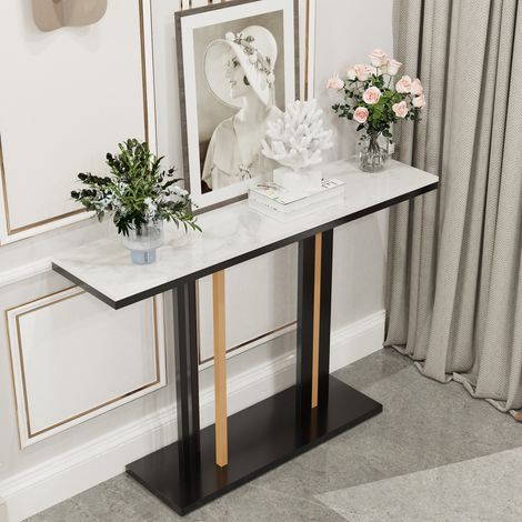 UNHO Console Table Marbel Table Modern Sofa Entryway Table Metal Frame Sturdy for Living Room Hallway, White (1/5)