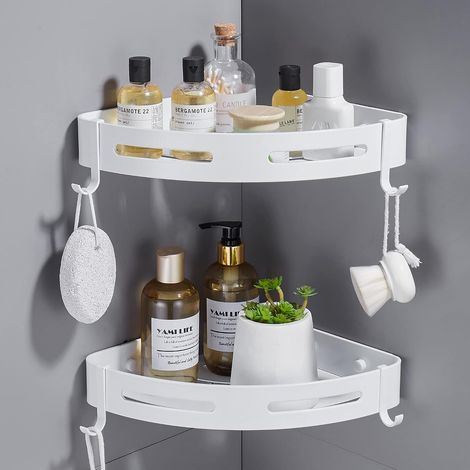 Support de douche d'angle noir sans perçage rangement de salle de bain douche accessoires de salle de bain porte-savon de douche en aluminium non rouillé lot de 2 avec crochets (1/4)