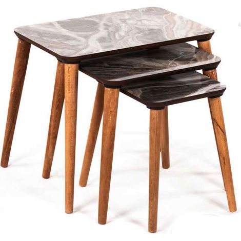 Set 3 tavolini in legno Napoli marmo beige rettangolari (1/2)