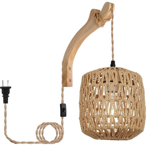 Applique murale LED rotin tressé sans ampoule – lampe de chevet corde de chanvre E27 rétro pour chambre et salon (1/5)