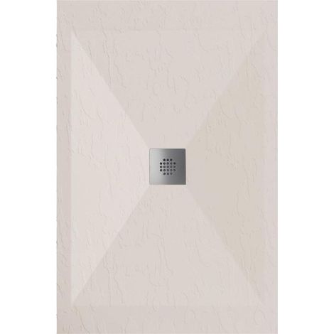 Mineralguss-Duschwanne extra flach DEXA Schieferoptik BEIGE 70x70 cm Ablaufschutz in Chrom